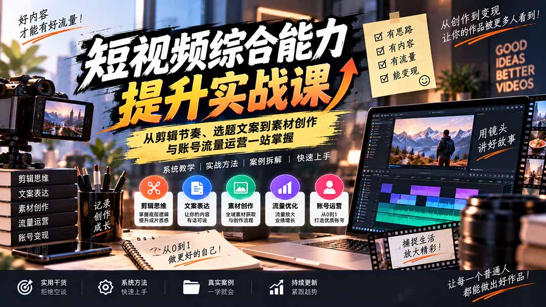 短视频综合能力提升实战课：从剪辑节奏、选题文案到素材创作与账号流量运营一站掌握-1.jpeg
