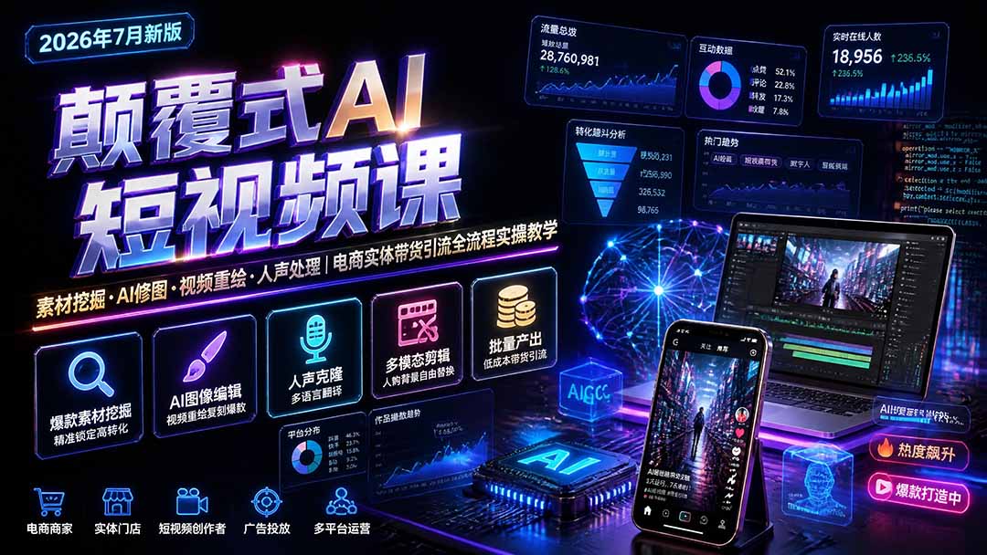 颠覆式AI短视频课-更新｜素材挖掘，AI修图，视频重绘，人声处理｜电商实体带货引流全流程实操教学-1.jpeg