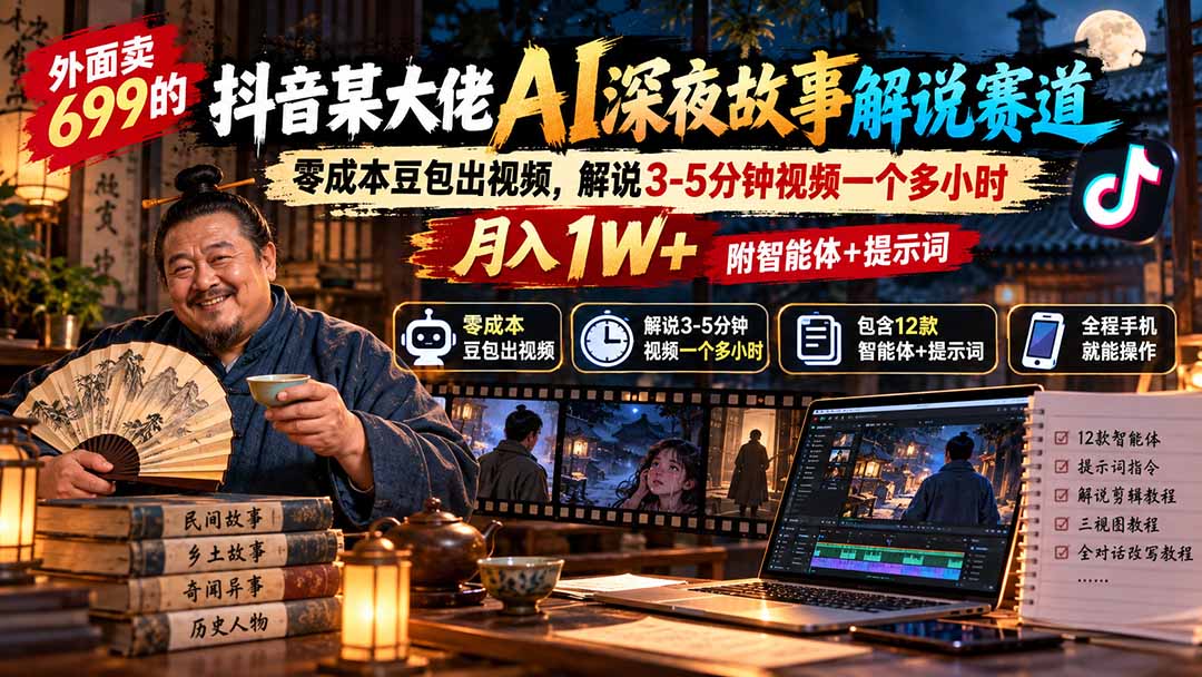 外面卖699的抖音某大佬AI深夜故事解说赛道：零成本豆包出视频，解说3-5分钟视频一个多小时，月入1W+附智能体+提示词-1.jpeg