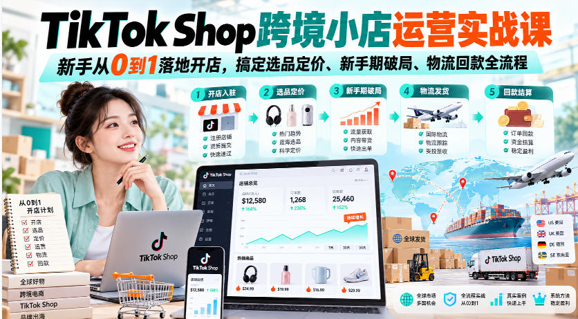 TikTok Shop跨境小店运营实战课，新手从0到1落地开店，搞定选品定价、新手期破局、物流回款全流程-1.jpeg