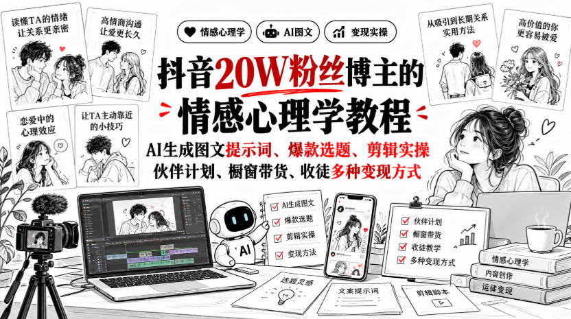 抖音20W粉丝博主静候心声的情感心理学教程，AI生成图文提示词、爆款选题、剪辑实操，伙伴计划、橱窗带货、收徒多种变现方式-1.jpeg
