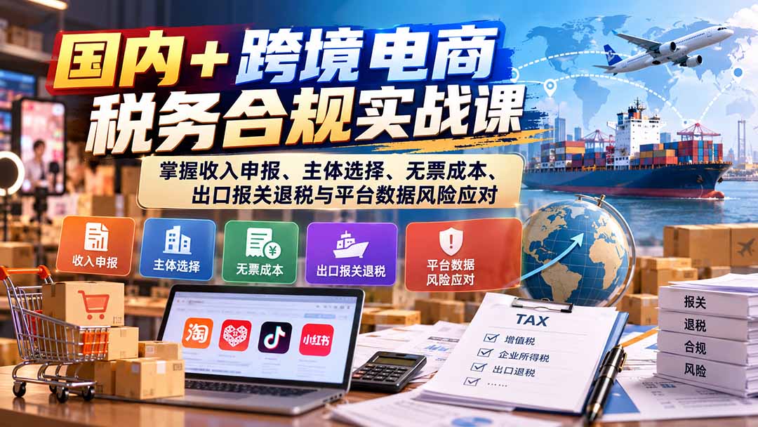国内+跨境电商税务合规实战课：掌握收入申报、主体选择、无票成本、出口报关退税与平台数据风险应对-1.jpeg