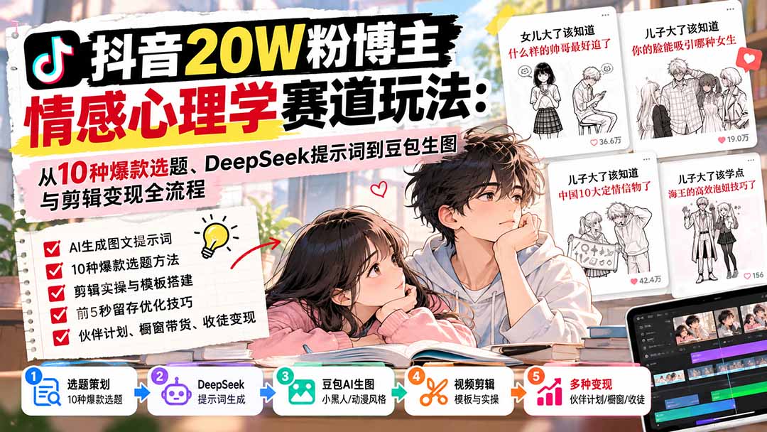 抖音20W粉博主-情感心理学赛道玩法：从10种爆款选题、DeepSeek提示词到豆包生图与剪辑变现全流程-1.jpeg