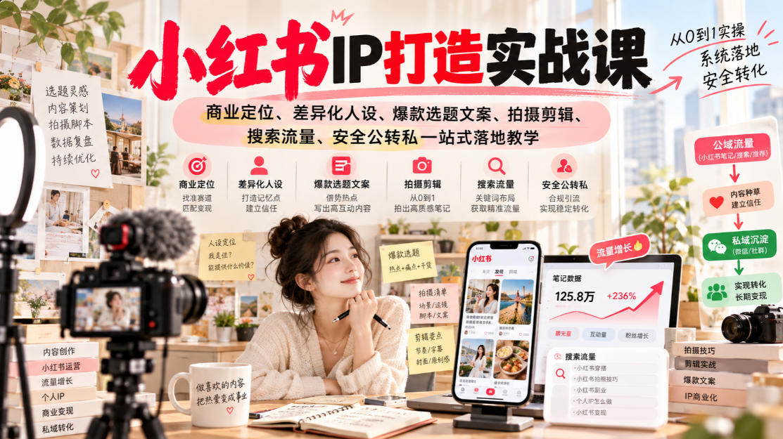 小红书ip打造实战课，商业定位、差异化人设、爆款选题文案、拍摄剪辑、搜索流量、安全公转私一站式落地教学-1.jpeg