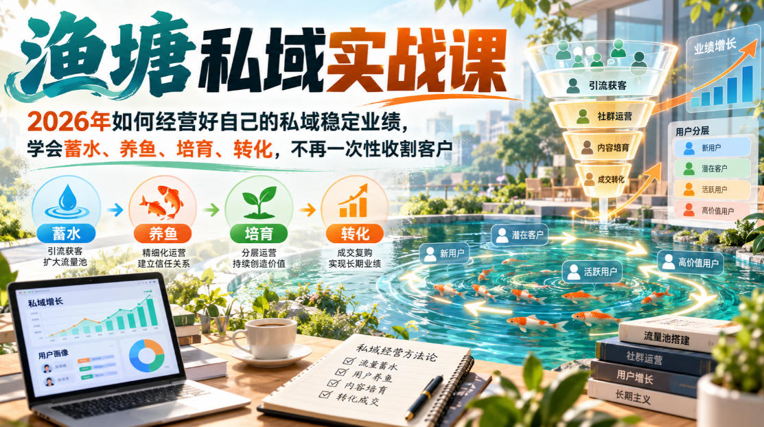 渔塘私域实战课，2026年如何经营好自己的私域稳定业绩，学会蓄水、养鱼、培育、转化，不再一次性收割客户-1.jpeg
