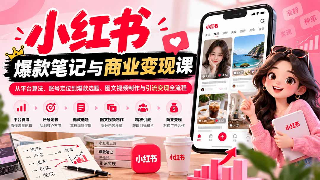 2026小红书爆款笔记与商业变现课：从平台算法、账号定位到爆款选题、图文视频制作与引流变现全流程-1.jpeg