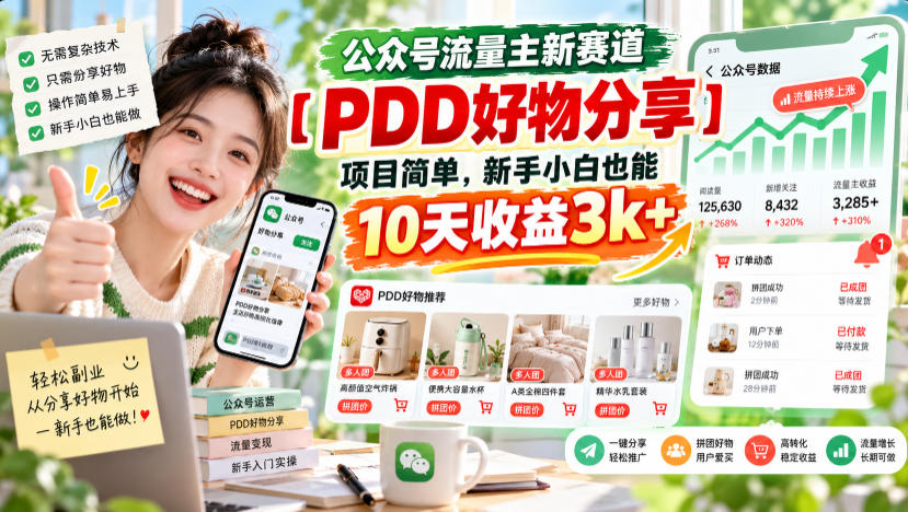 公众号流量主新赛道【PDD好物分享】，项目简单，新手小白也能10天收益3k+-1.jpeg