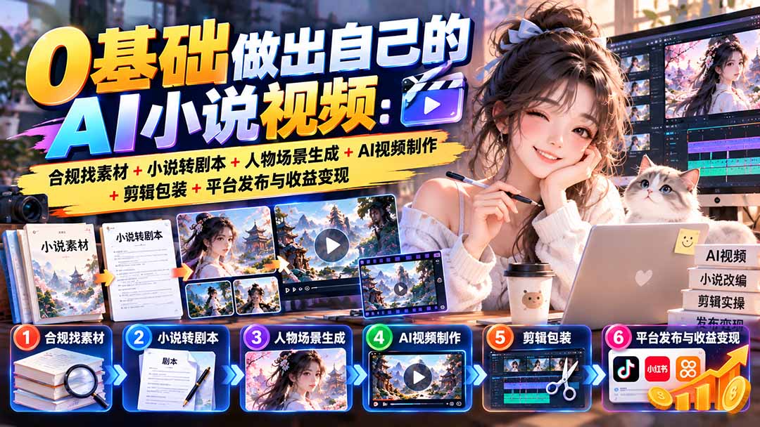 0基础做出自己的AI小说视频：合规找素材+小说转剧本+人物场景生成+AI视频制作+剪辑包装+平台发布与收益变现-1.jpeg