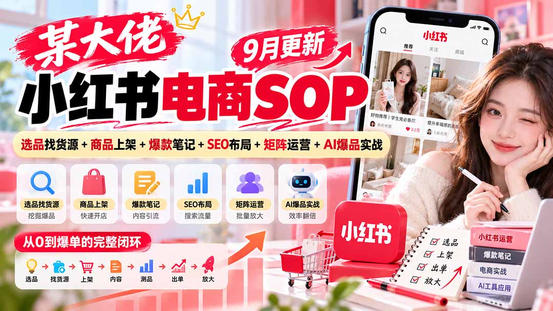 某大佬小红书电商SOP｜9月更新：选品找货源+商品上架+爆款笔记+SEO布局+矩阵运营+AI爆品实战-1.jpeg