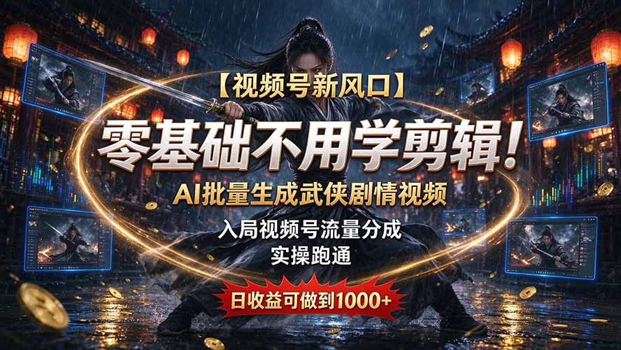 【视频号新风口】零基础不用学剪辑！AI 批量生成武侠剧情视频，入局视频号流量分成，实操跑通，日收益可做到 1000+-1.jpeg
