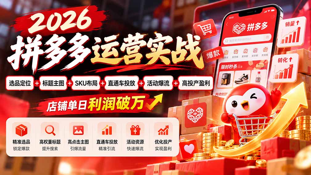 2026拼多多运营实战-更新1002：选品定位+标题主图+SKU布局+直通车投放+活动爆流+高投产盈利 店铺单日利润破万-1.jpeg