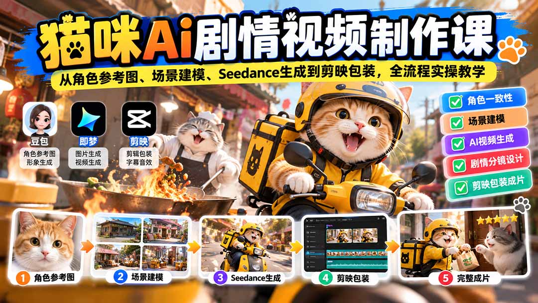 猫咪AI剧情视频制作课：从角色参考图、场景建模、Seedance生成到剪映包装，全流程实操教学-1.jpeg