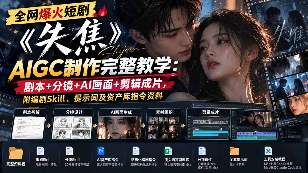 全网爆火短剧《失焦》AIGC制作完整教学：剧本+分镜+AI画面+剪辑成片，附编剧Skill、提示词及资产库指令资料-1.jpeg