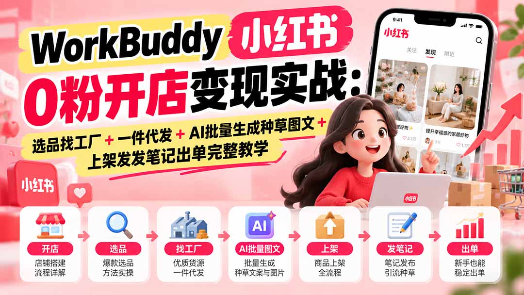WorkBuddy小红书0粉开店变现实战：选品找工厂+一件代发+AI批量生成种草图文+上架发发笔记出单完整教学-1.jpeg