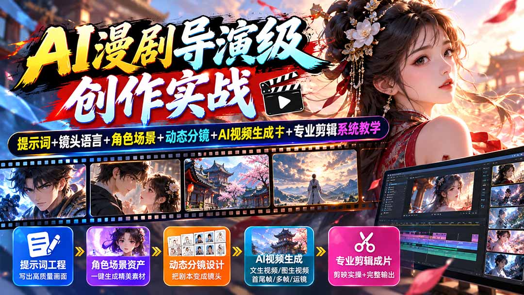 AI漫剧导演级创作实战：提示词+镜头语言+角色场景+动态分镜+AI视频生成+专业剪辑系统教学-1.jpeg