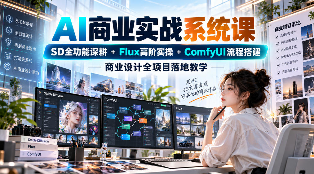 AI商业实战系统课｜SD全功能深耕+Flux高阶实操+Comfyui流程搭建，商业设计全项目落地教学-1.jpeg