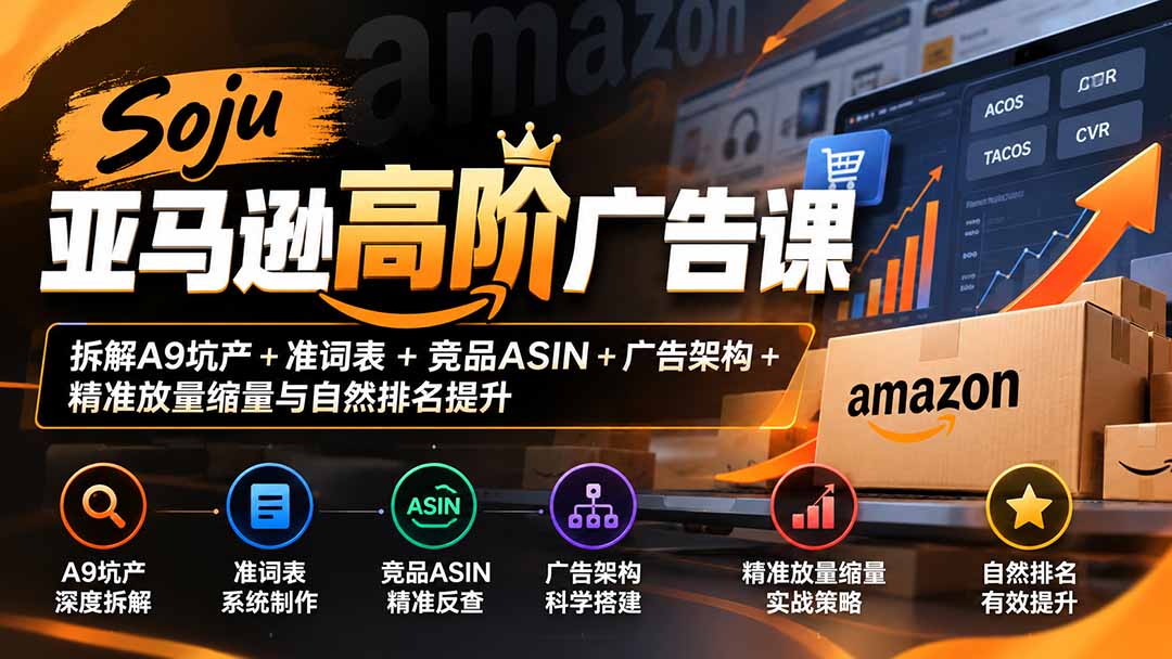 Soju亚马逊高阶广告课：拆解A9坑产+准词表+竞品ASIN+广告架构+精准放量缩量与自然排名提升-1.jpeg