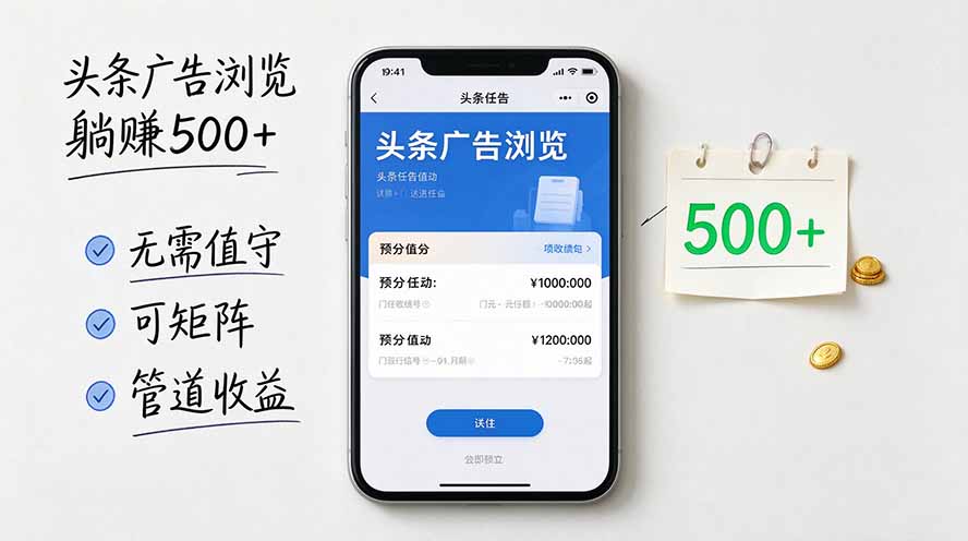 头条广告浏览躺赚500+无需值守，可矩阵并附有管道收益-1.jpeg