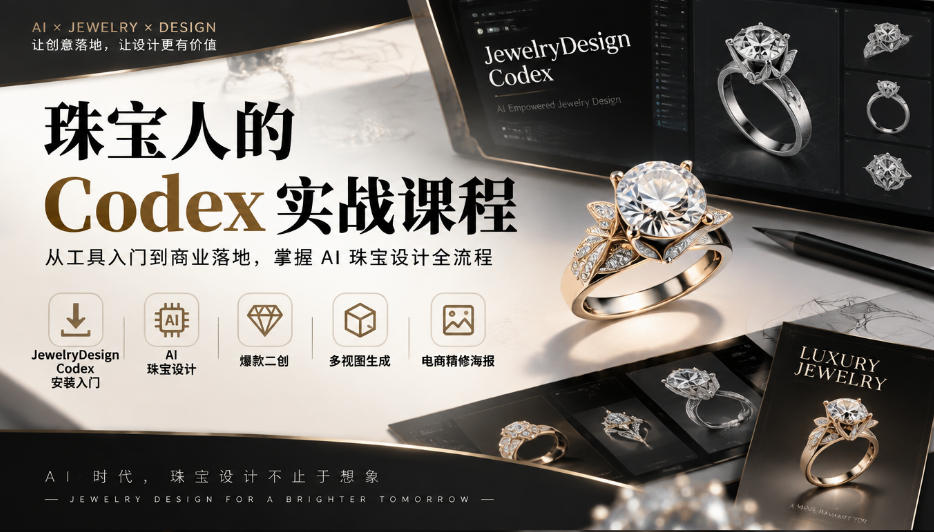 珠宝人的Codex实战课程｜JewelryDesign Codex安装入门、AI珠宝设计、爆款二创、多视图生成、电商精修海报全链路教学-1.jpeg