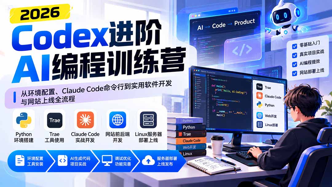 Codex进阶AI编程训练营：从环境配置、Claude Code命令行到实用软件开发与网站上线全流程-1.jpeg