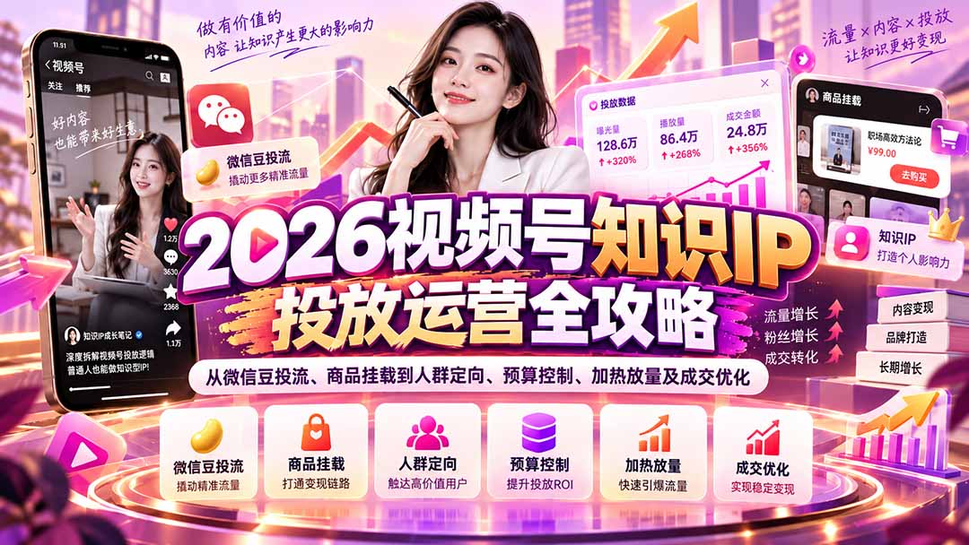 2026视频号知识IP投放运营全攻略：从微信豆投流、商品挂载到人群定向、预算控制、加热放量及成交优化-1.jpeg