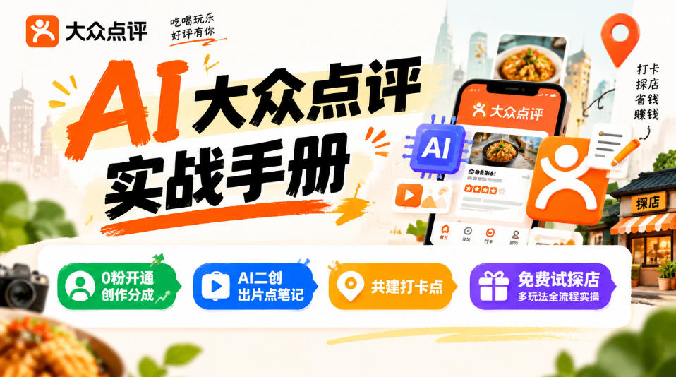 某局的AI大众点评实战手册，0粉开通创作分成、AI二创出片点笔记、共建打卡点、免费试探店多玩法全流程实操-1.jpeg