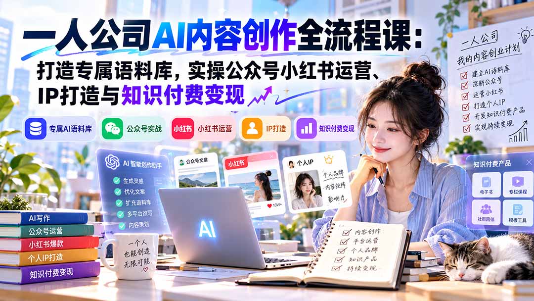 一人公司AI内容创作全流程课：打造专属语料库，实操公众号小红书运营、IP打造与知识付费变现方法论-1.jpeg