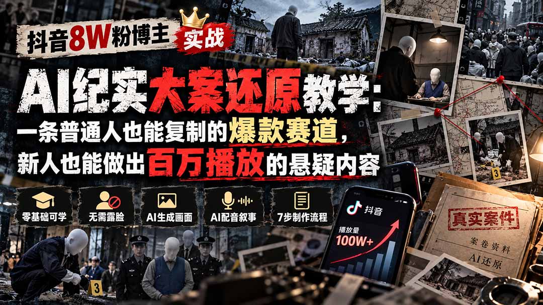 抖音8W粉博主AI纪实大案还原教学：一条普通人也能复制的爆款赛道，新人也能做出百万播放的悬疑内容-1.jpeg