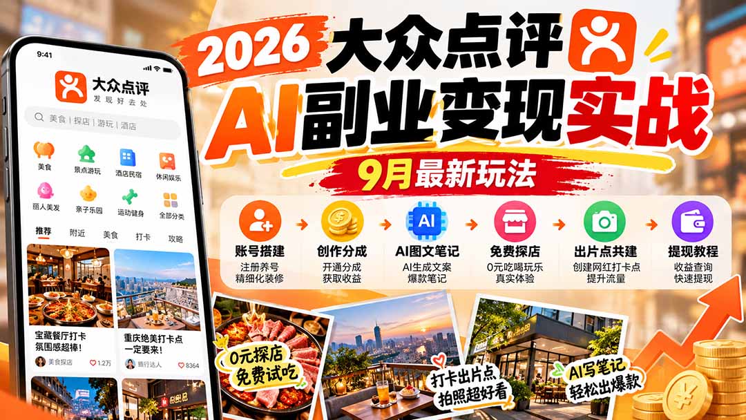 2026大众点评AI副业变现实战9月最新玩法：账号搭建+创作分成+AI图文笔记+免费探店+出片点共建与提现教程-2.jpeg