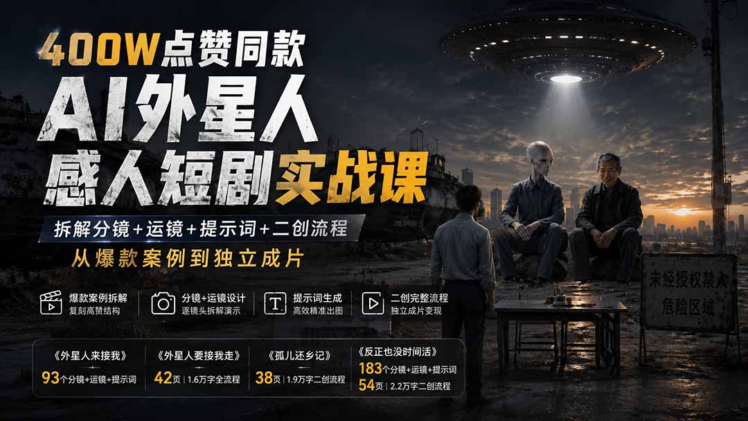 400W点赞同款AI外星人感人短剧实战课-更新1009：拆解分镜+运镜+提示词+二创流程，从爆款案例到独立成片-1.jpeg