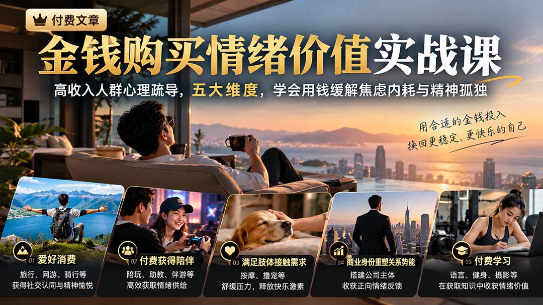 付费文章：金钱购买情绪价值实战课｜高收入人群心理疏导，五大维度，学会用钱缓解焦虑内耗与精神孤独-1.jpeg
