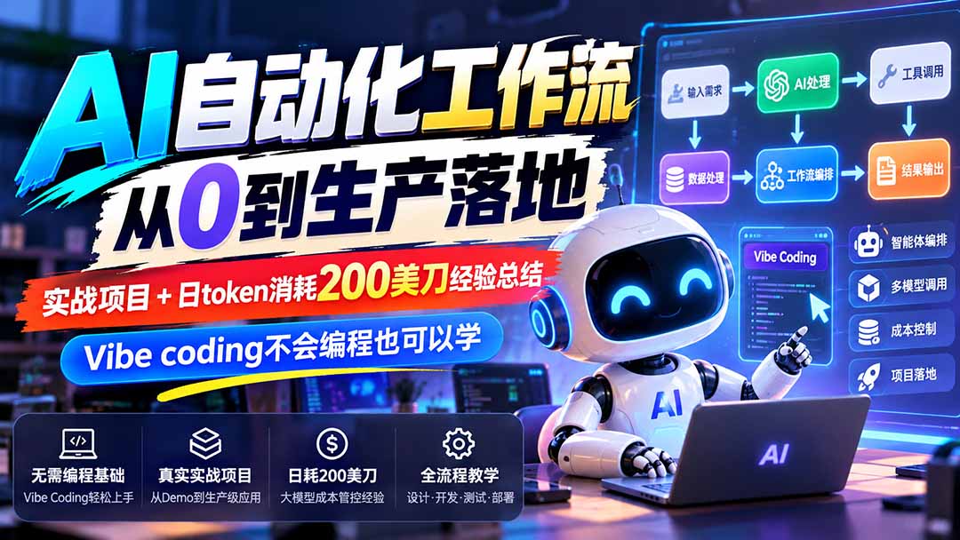 【无水印】AI自动化工作流从0到生产落地，实战项目+日token消耗200美刀经验总结，Vibe coding不会编程也可以学-1.jpeg