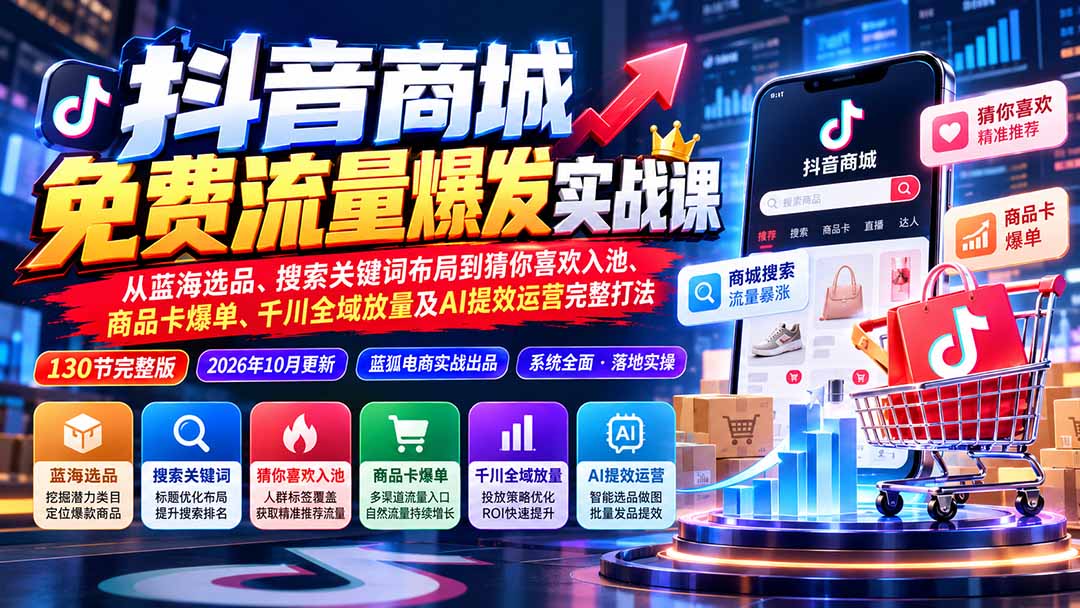 抖音商城免费流量爆发实战：从蓝海选品、搜索关键词布局到猜你喜欢入池、商品卡爆单、千川全域放量及AI提效完整打法-1.jpeg