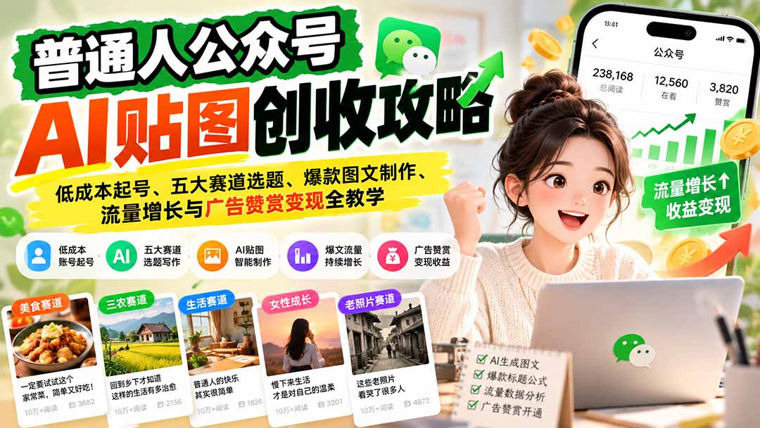 普通人公众号AI贴图创收攻略：低成本起号、五大赛道选题、爆款图文制作、流量增长与广告赞赏变现全教学-1.jpeg
