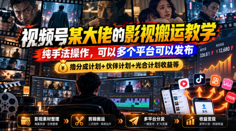 视频号某大佬的影视搬运教学，纯手法操作，可以多个平台可以发布，撸分成计划+伙伴计划+光合计划收益等-1.jpeg