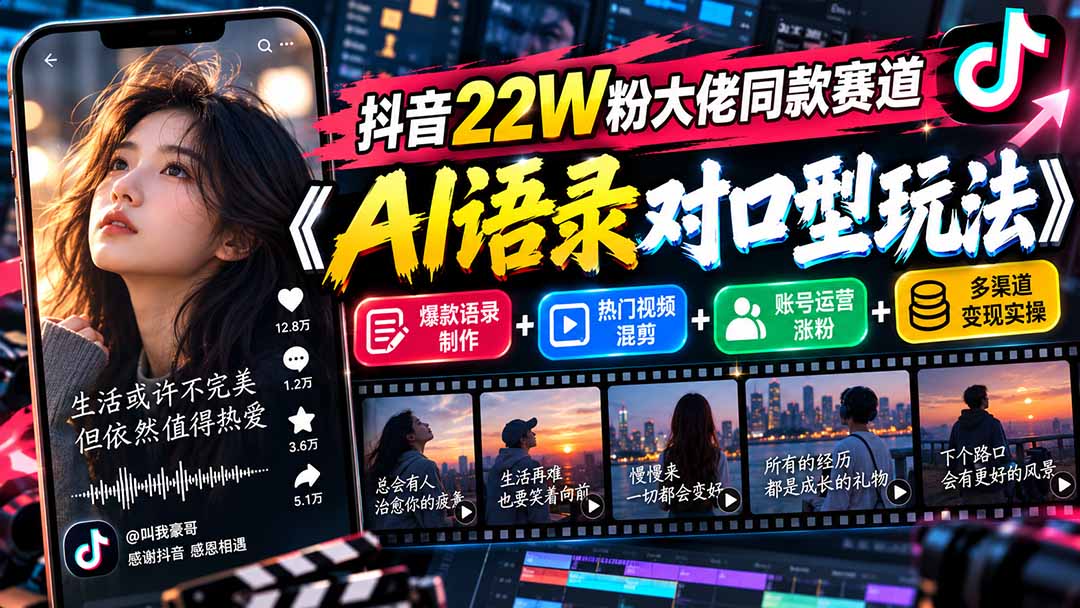 抖音22W粉大佬同款赛道《AI语录对口型玩法》：爆款语录制作+热门视频混剪+账号运营涨粉+多渠道变现实操-1.jpeg