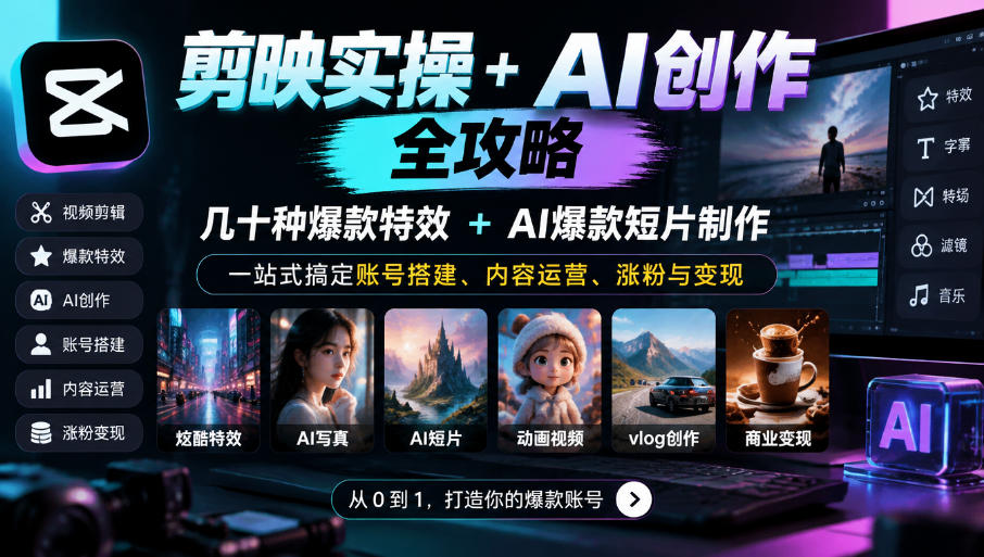 剪映实操+AI创作全攻略｜几十种爆款特效+AI爆款短片制作，一站式搞定账号搭建、内容运营、涨粉与变现-1.jpeg