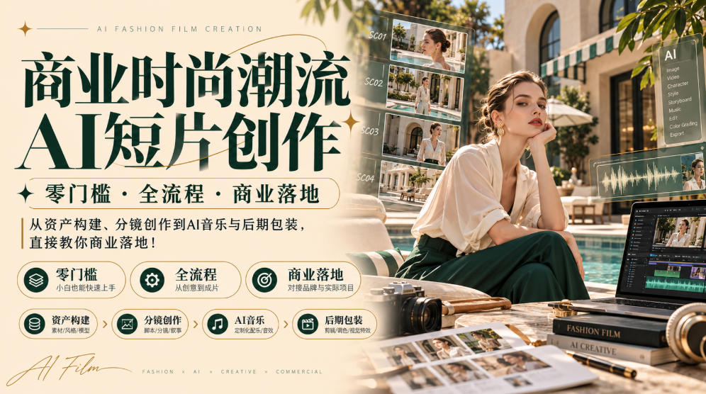 商业时尚潮流AI短片创作｜零门槛・全流程・商业落地，从资产构建、分镜创作到AI音乐与后期包装，直接教你商业落地！-1.jpeg