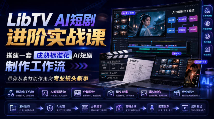LibTV AI短剧进阶实战课，搭建一套成熟标准化AI短剧制作工作流，带你从素材创作走向专业镜头叙事(更新)-1.jpeg