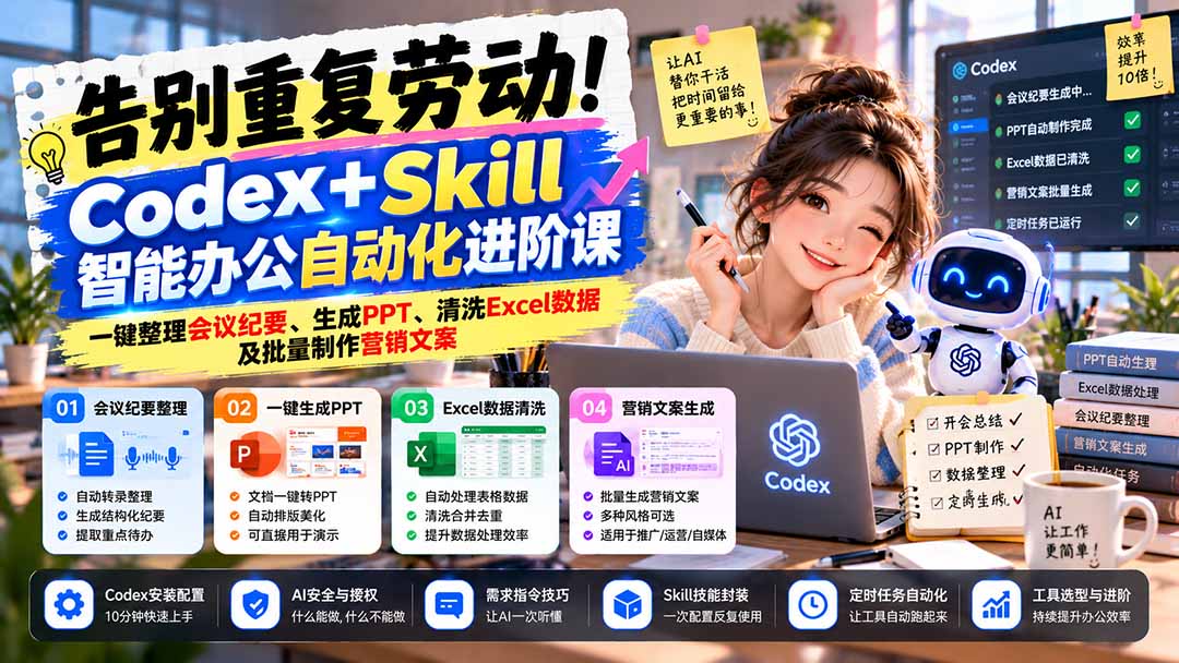 告别重复劳动！Codex+Skill智能办公自动化进阶课：一键整理会议纪要、生成PPT、清洗Excel数据及批量制作营销文案-1.jpeg