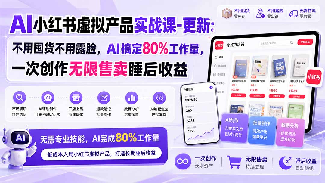 AI小红书虚拟产品实战课-更新1017：不用囤货不用露脸，AI搞定80%工作量，一次创作无限售卖睡后收益-2.jpeg