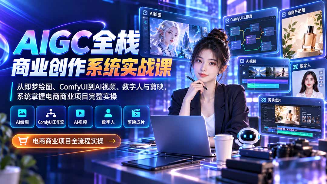 AIGC全栈商业创作系统实战课-更新1017：从即梦绘图、ComfyUI到AI视频、数字人与剪映，系统掌握电商商业项目完整实操-1.jpeg