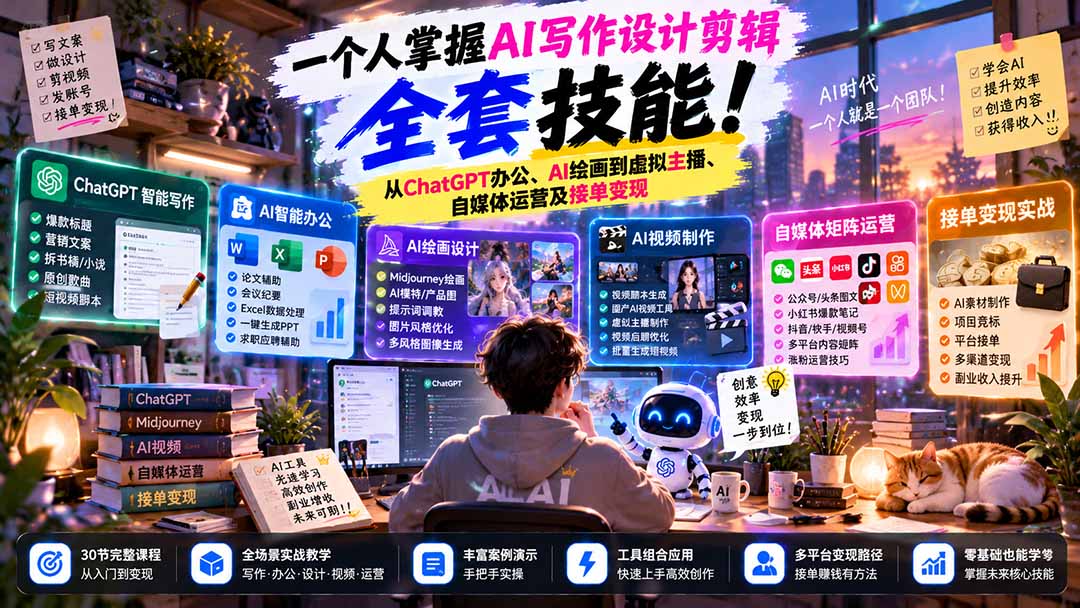 一个人掌握AI写作设计剪辑全套技能：从ChatGPT办公、AI绘画到虚拟主播、自媒体运营及接单变现-1.jpeg