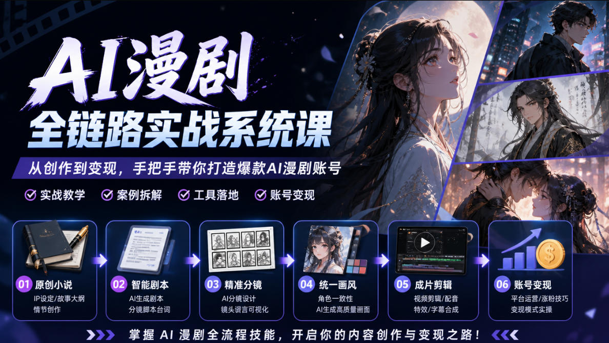 AI漫剧全链路实战系统课｜原创小说、智能剧本、精准分镜、统一画风、成片剪辑、账号变现实操教学(更新1018)-1.jpeg