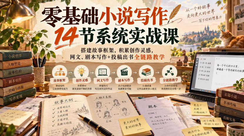 零基础小说写作14节系统实战课，搭建故事框架，积累创作灵感，网文、剧本写作+投稿出书全链路教学-1.jpeg
