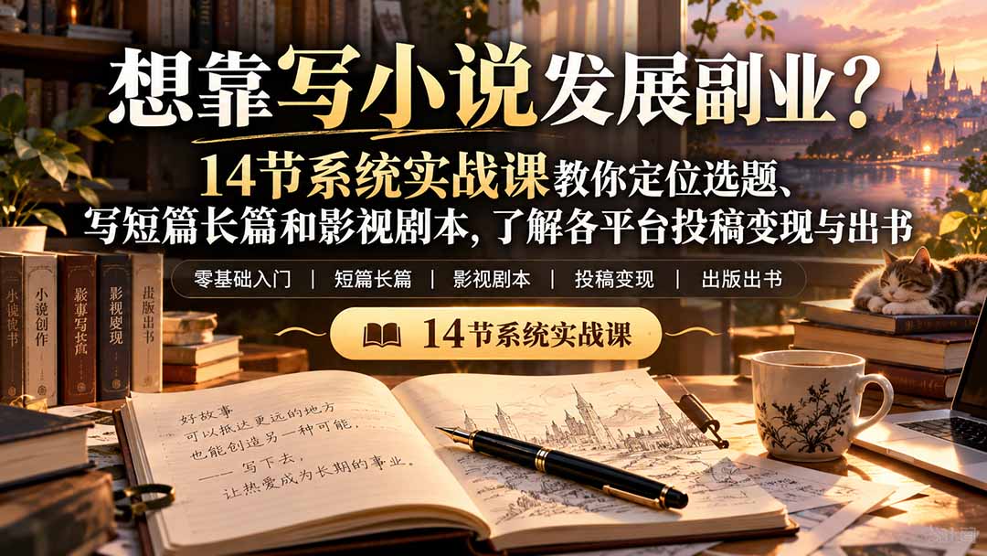 【无水印】想靠写小说发展副业？14节系统实战课教你定位选题、写短篇长篇和影视剧本，了解各平台投稿变现与出书-1.jpeg