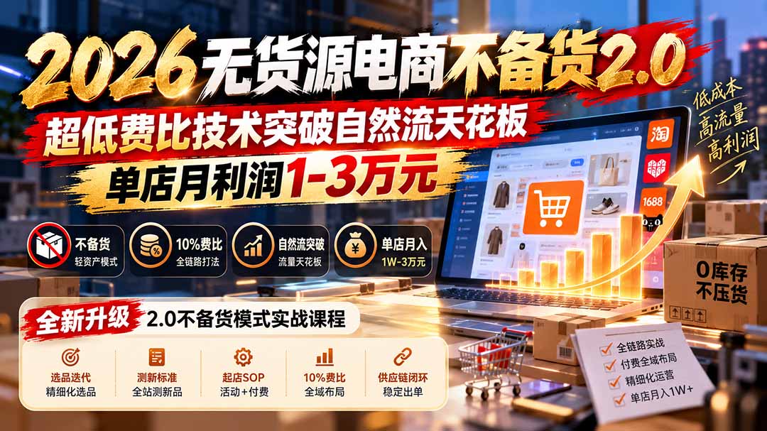 2026无货源电商不备货2.0【更新1019】：超低费比技术突破自然流天花板，单店月利润1-3万元-1.jpeg