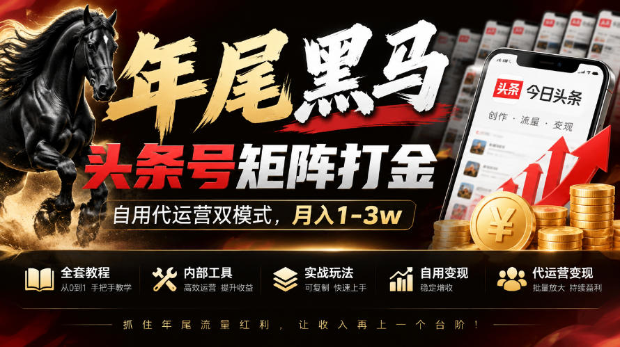 【年尾黑马】头条号矩阵打金，自用代运营双模式，月入1-3w，附全套教程及内部工具【揭秘】-1.jpeg