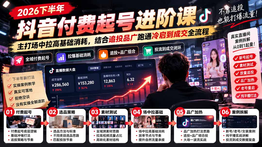 2026下半年抖音付费起号进阶课-更新1019：主打场中拉高基础消耗，结合追投品广跑通冷启到成交全流程-1.jpeg