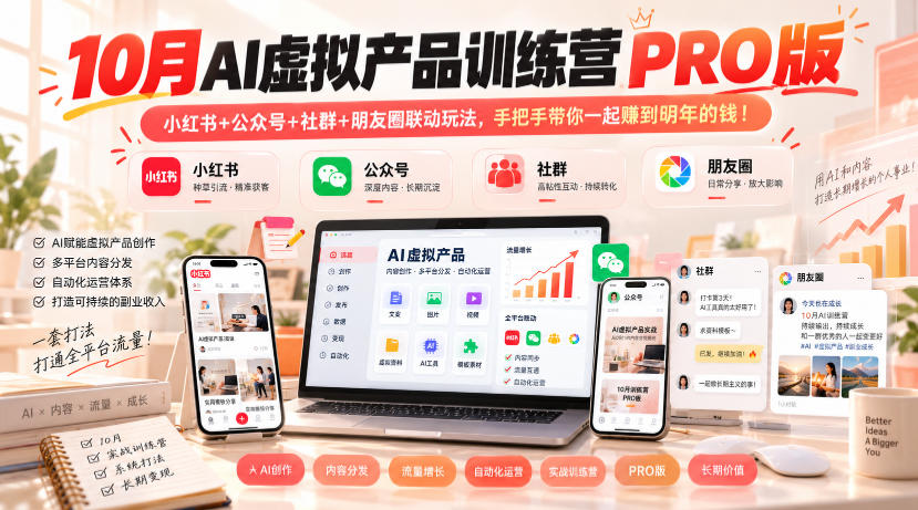 10月AI虚拟产品训练营PRO版，小红书+公众号+社群+朋友圈联动玩法，手把手带你一起赚到明年的钱！-1.jpeg